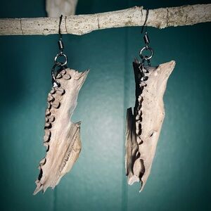 Tea Dyed Possum Jawbone Gunmetal Earrings
